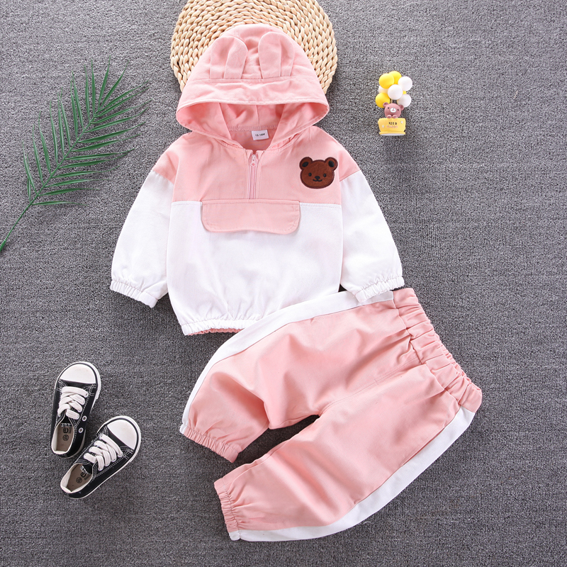 

2pcs Baby Girl Cartoon Bear Pattern Long-sleeve Hoodie and Trousers Set