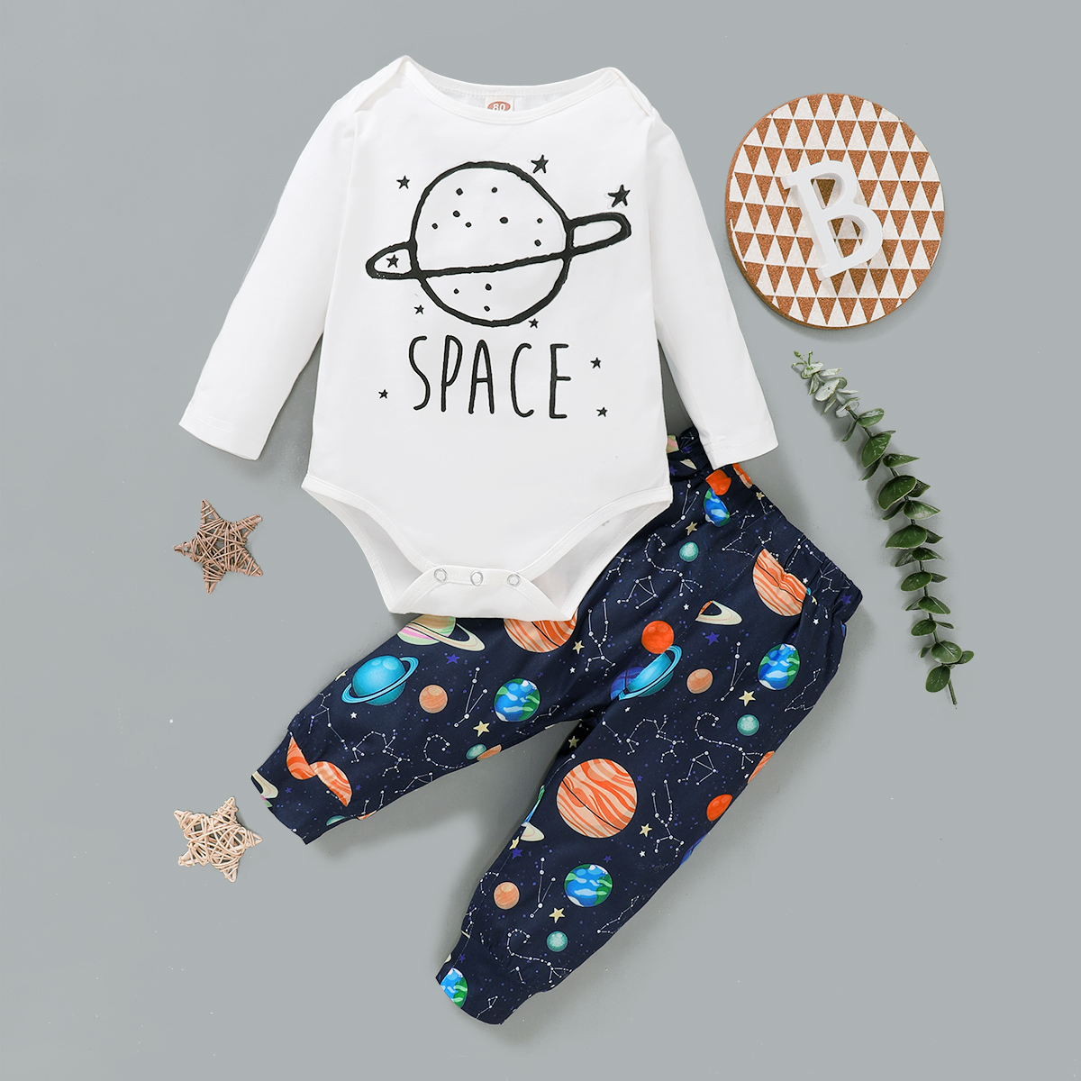 

2pcs Baby Long-sleeve Cotton Romper Unisex casual Stars Baby's Sets