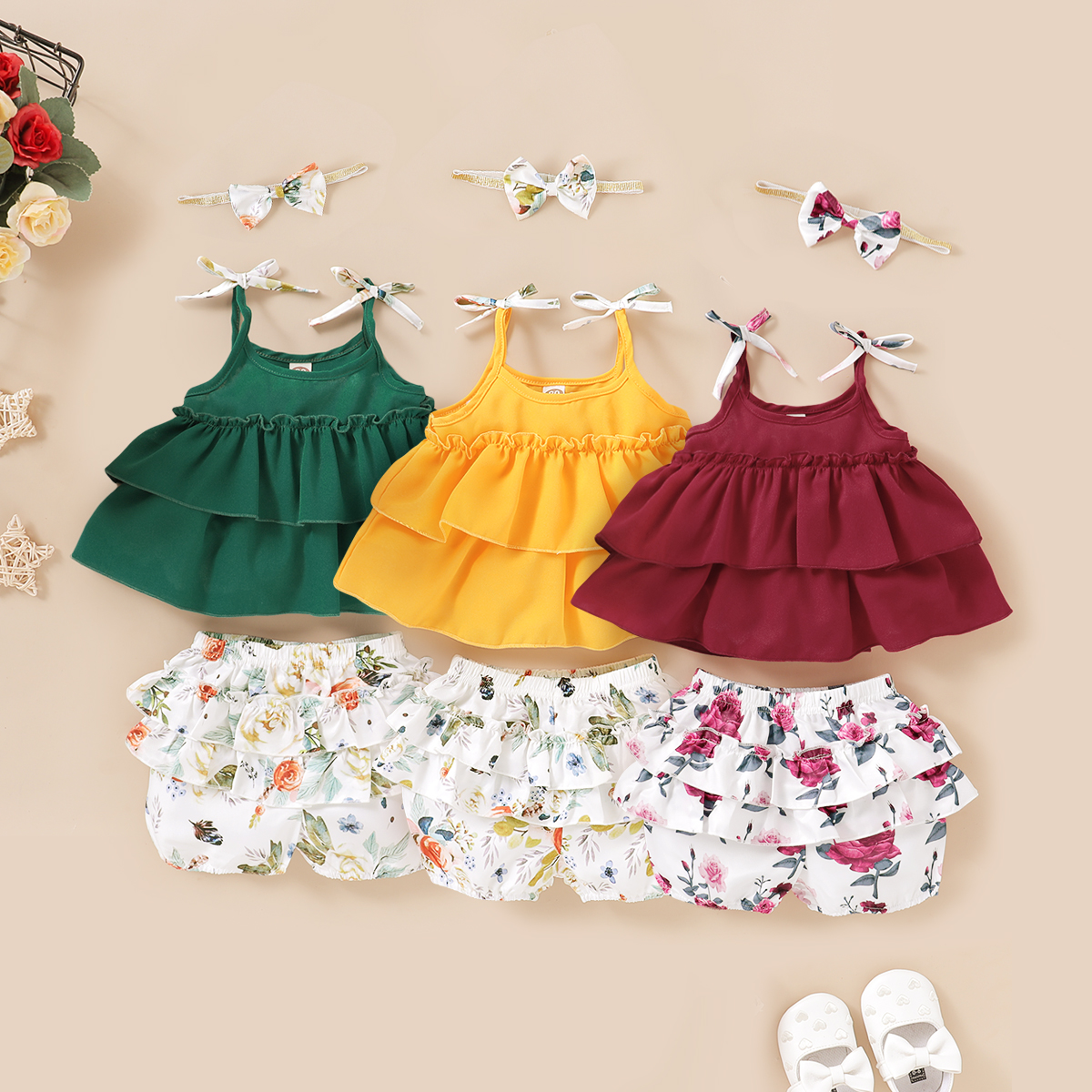 

3pcs Baby Girl Sling Sweet Floral Baby's Sets