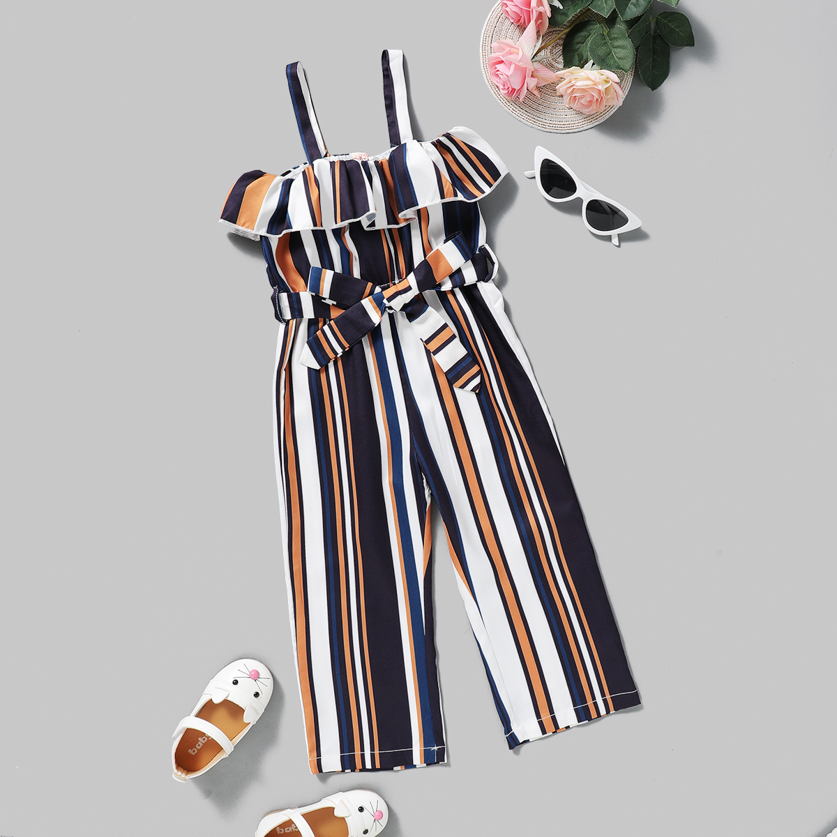 

1pc Toddler Girl Striped Sling Jumpsuits