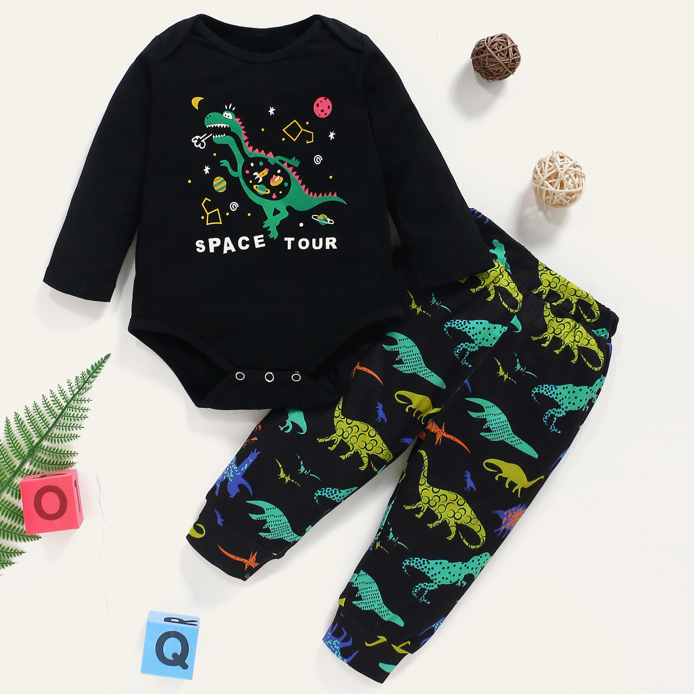 

2pcs Baby Boy casual Animal Dinosaur Cotton Long-sleeve Romper Baby's Sets