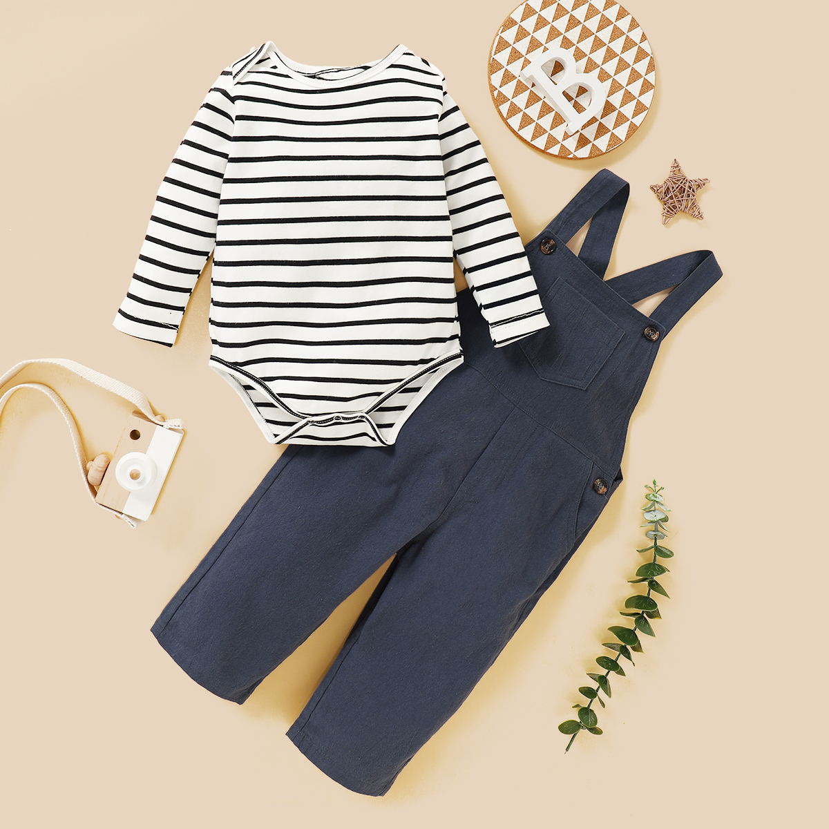 

2pcs Baby Boy casual Stripe Long-sleeve Cotton Baby's Sets Solid Jumpsuit