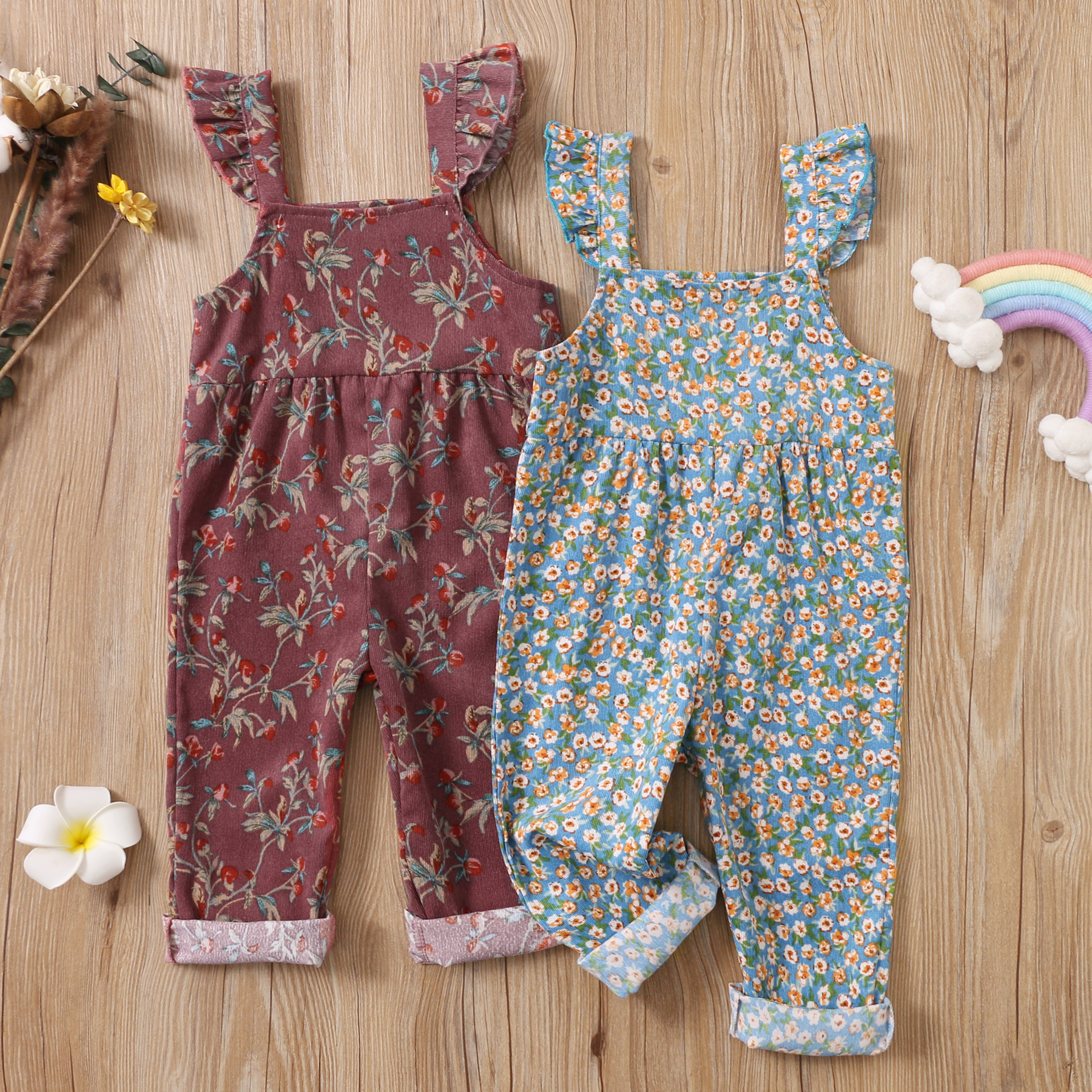 

Toddler Girl Floral Print Ruffled Sleeveless Jumpsuit