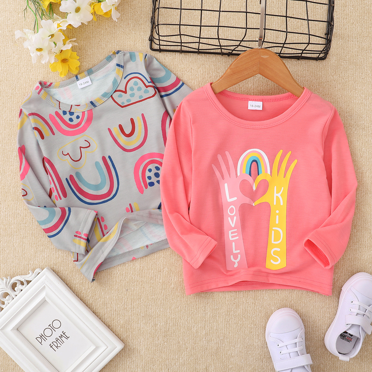 

Toddler Girl Rainbow/Letter Arm Print Long-sleeve Tee
