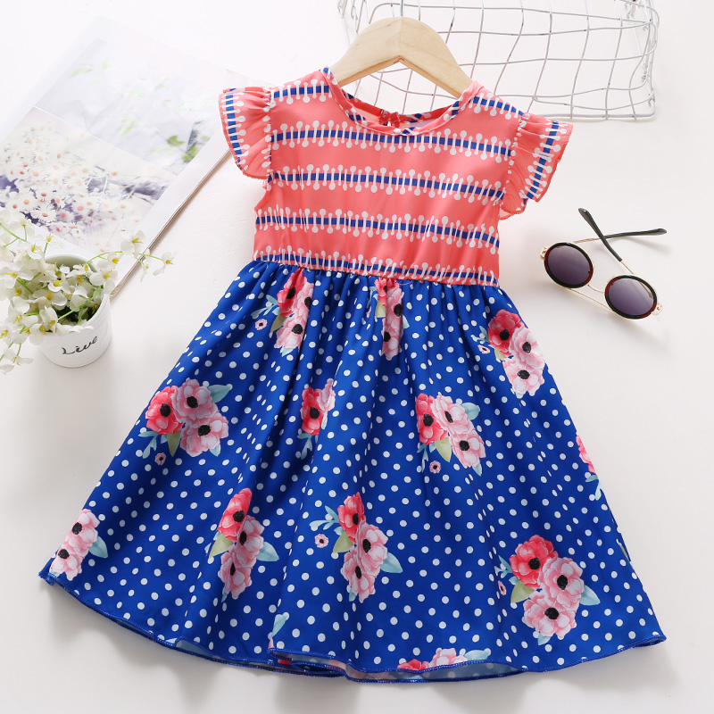 

Toddler Girl Polka dots Floral Print Flutter-sleeve Dress