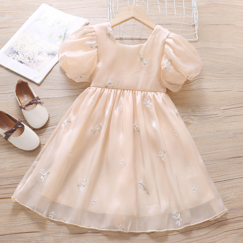 

Toddler Girl Square Neck Puff-sleeve Flower Embroidery Princess Costume Party Dress
