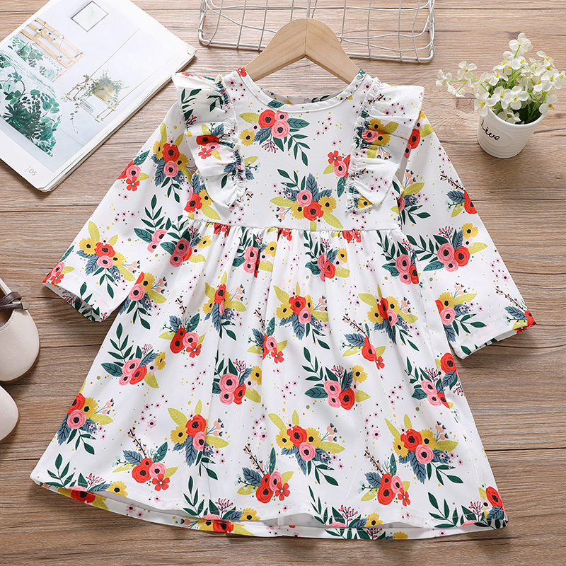 

Toddler Girl Ruffled Floral Print Long-sleeve Dress