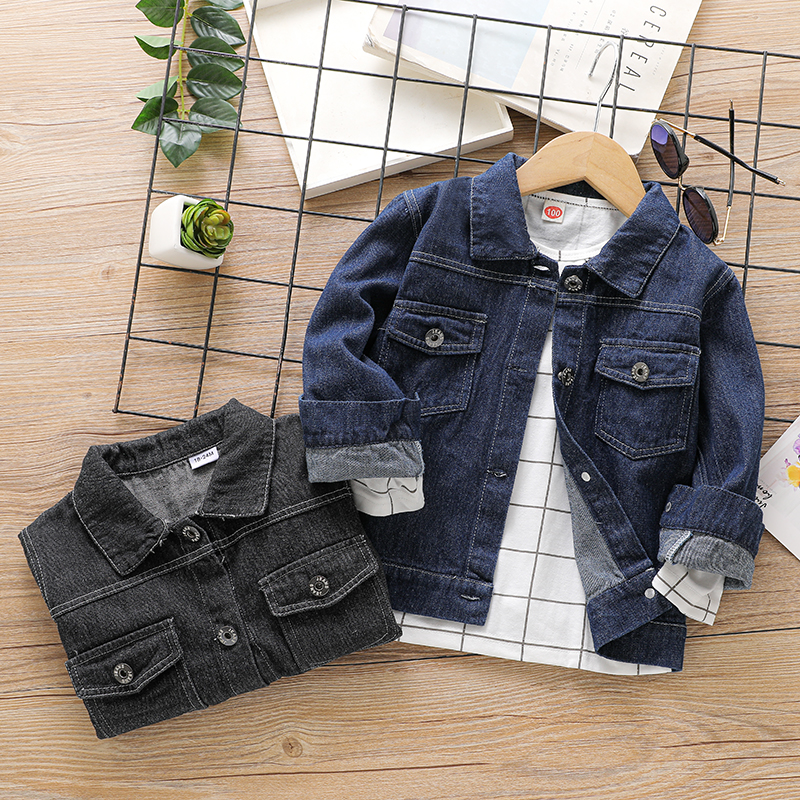 

Toddler Boy Lapel Collar Button Design Black Denim Jacket