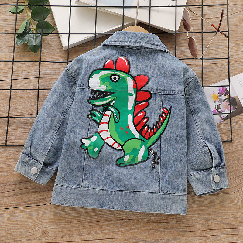 

Toddler Boy Letter Dinosaur Print Denim Jacket