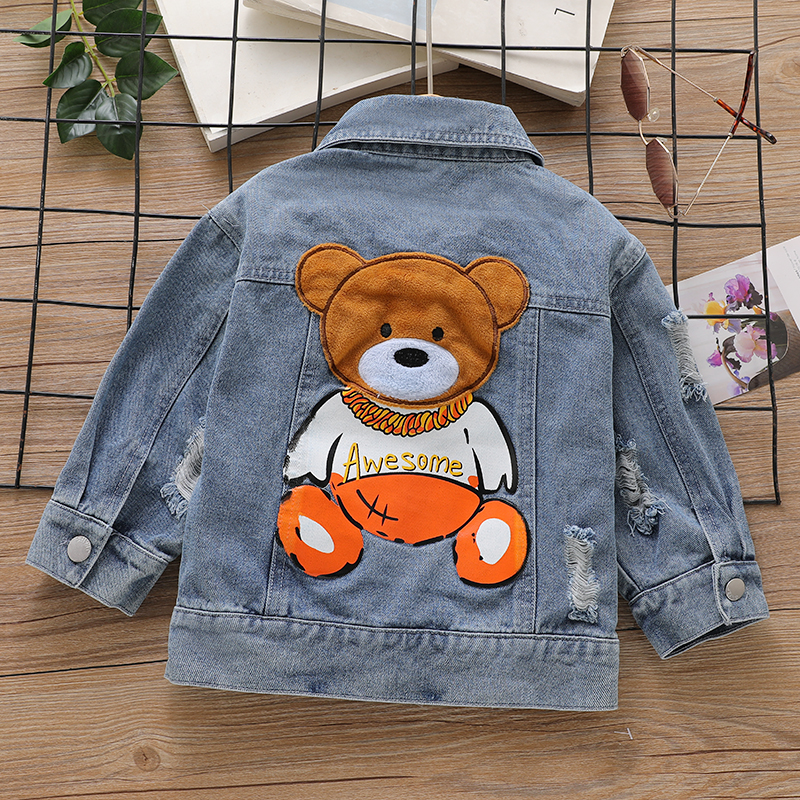 

Toddler Boy Bear Embroidered Ripped Denim Jacket