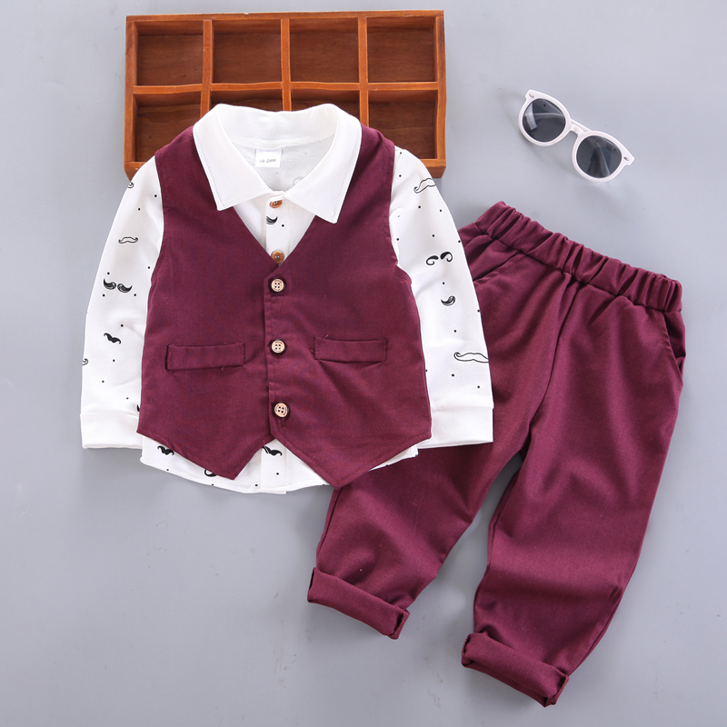 

2-piece Toddler Boy Faux-two Button Design Lapel Collar Shirt and Solid Pants Party Set