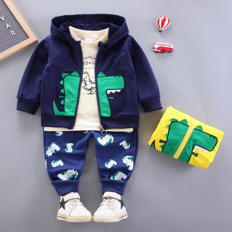 

3-piece Toddler Boy Letter Dinosaur Print Long-sleeve Tee, Jacket and Pants Casual Set