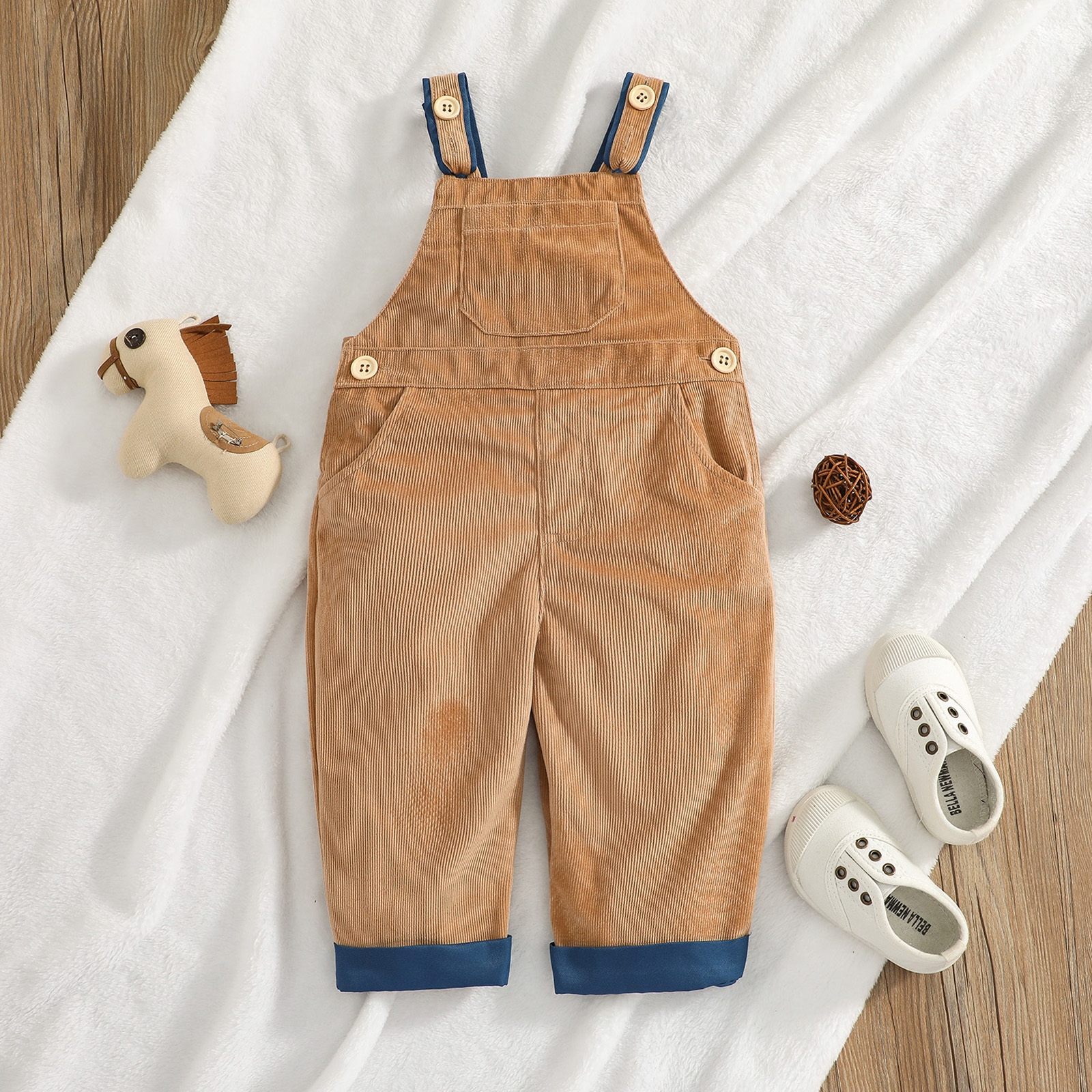 

Baby Solid Corduroy Sleeveless Overalls with Pockets