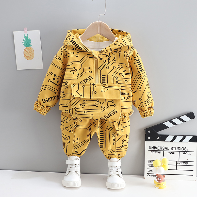 

2-piece Toddler Boy Allover Print Zipper Hoodie and Elasticized Pants Set