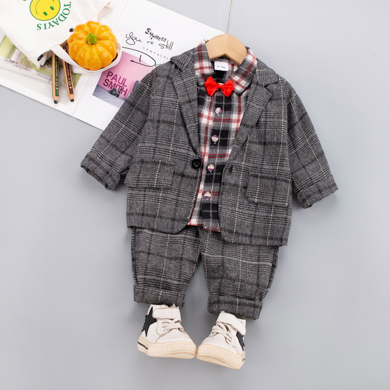 

2-piece Toddler Boy Plaid Button Design Blazer and Pants Gentleman Party Suits Set
