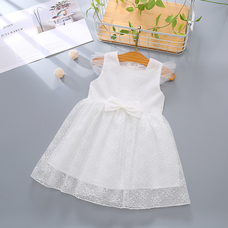 

1pc Baby Girl Sleeveless Bowknot Decor Mesh Layered Dress