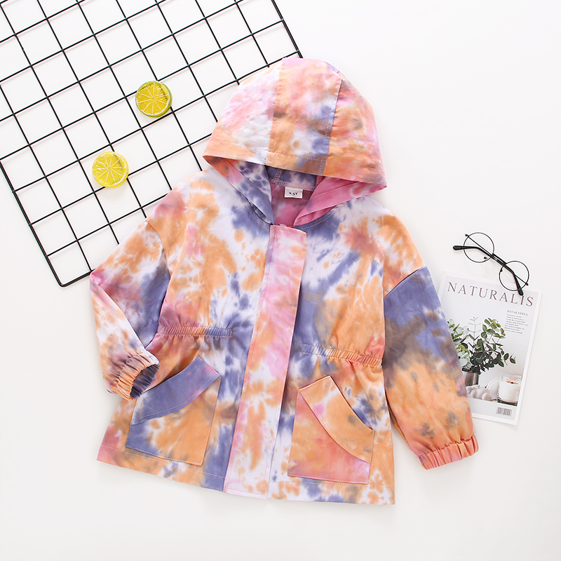 

Toddler Girl 100% Cotton Tie Dye Zipper Hooded Windbreaker
