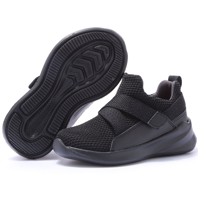 

Toddler / Kid Black Mesh Panel Velcro Closure Breathable Sports Shoes