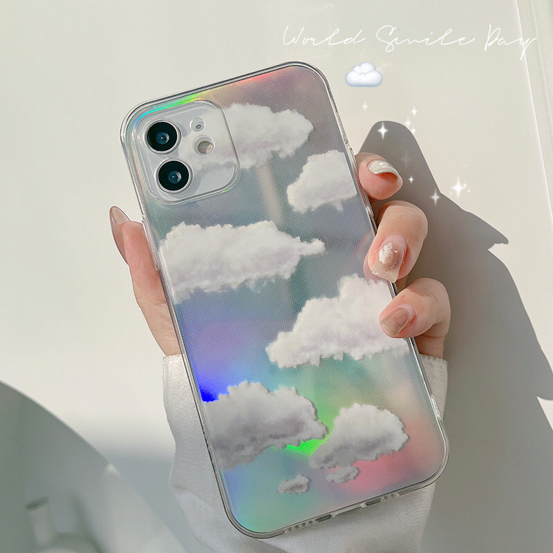 

Holographic Laser Cloud Transparent Phone Case for iPhone 12 Pro Max XR Xs 8 Plus 7 Plus Cute Protective Cover