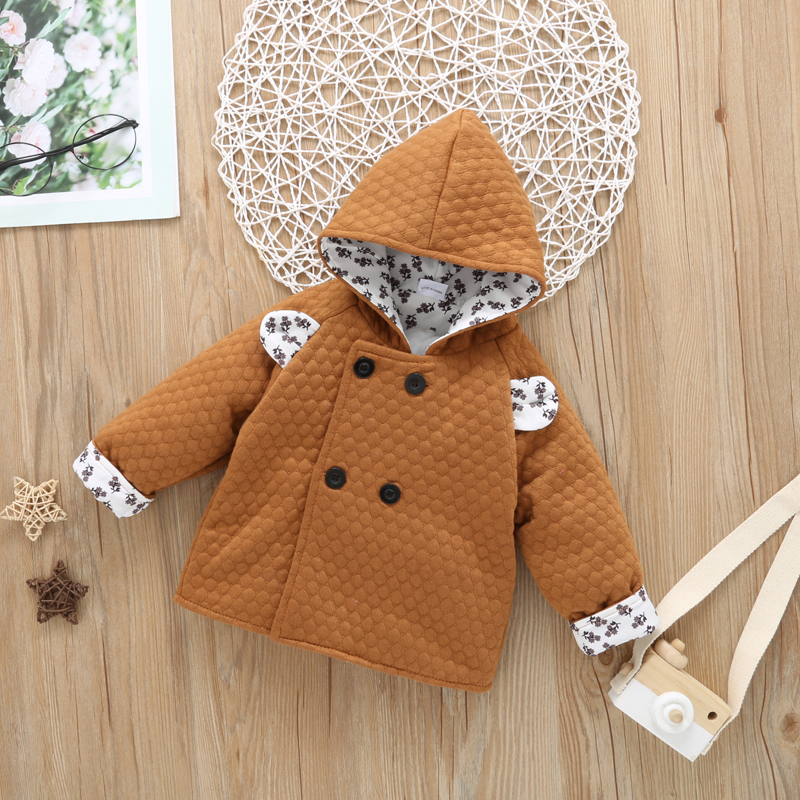 

3D Ears Double Breasted Brown Long-sleeve Baby Hooded Coat Jacket
