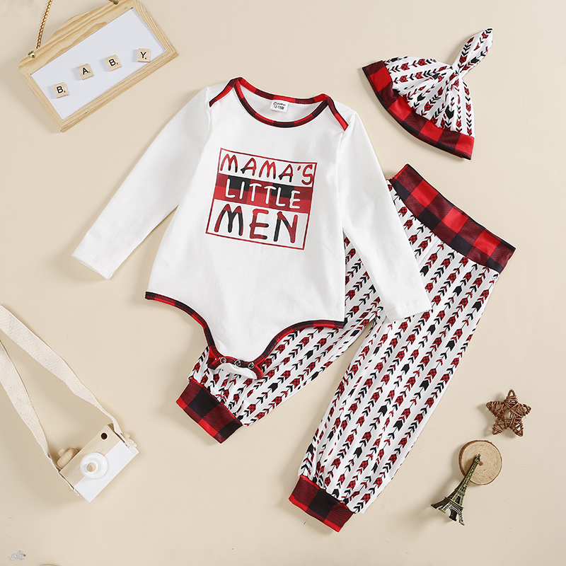 

3pcs Baby Letter Print White Long-sleeve Romper and Trousers Set