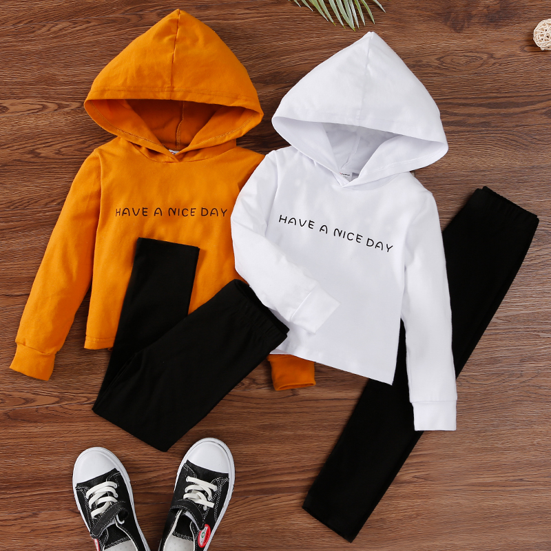

2-piece Toddler Letter Print Hoodie Sweatshirt and Black Leggings Set