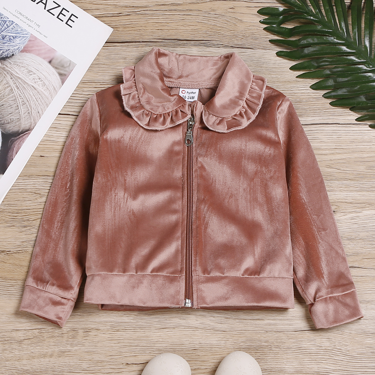 

Toddler Girl Doll Collar Zipper Velvet Jacket