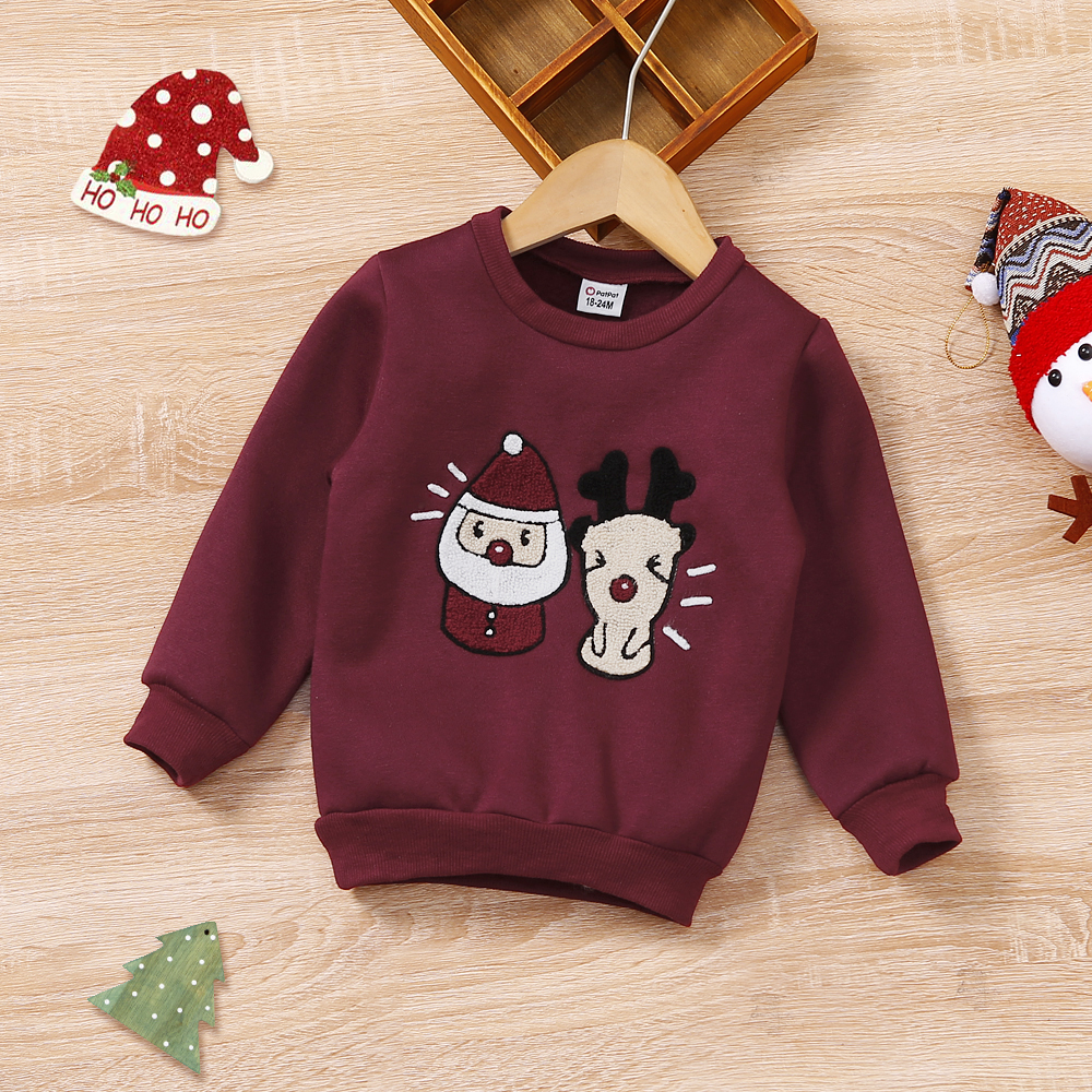 

Toddler Girl Christmas Santa Deer Embroidered Pullover Sweatshirt