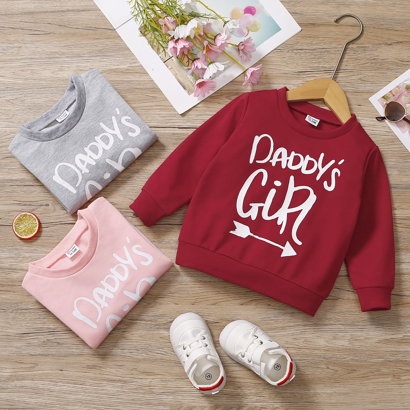 

Toddler Girl Letter Print Solid Color Pullover Sweatshirt