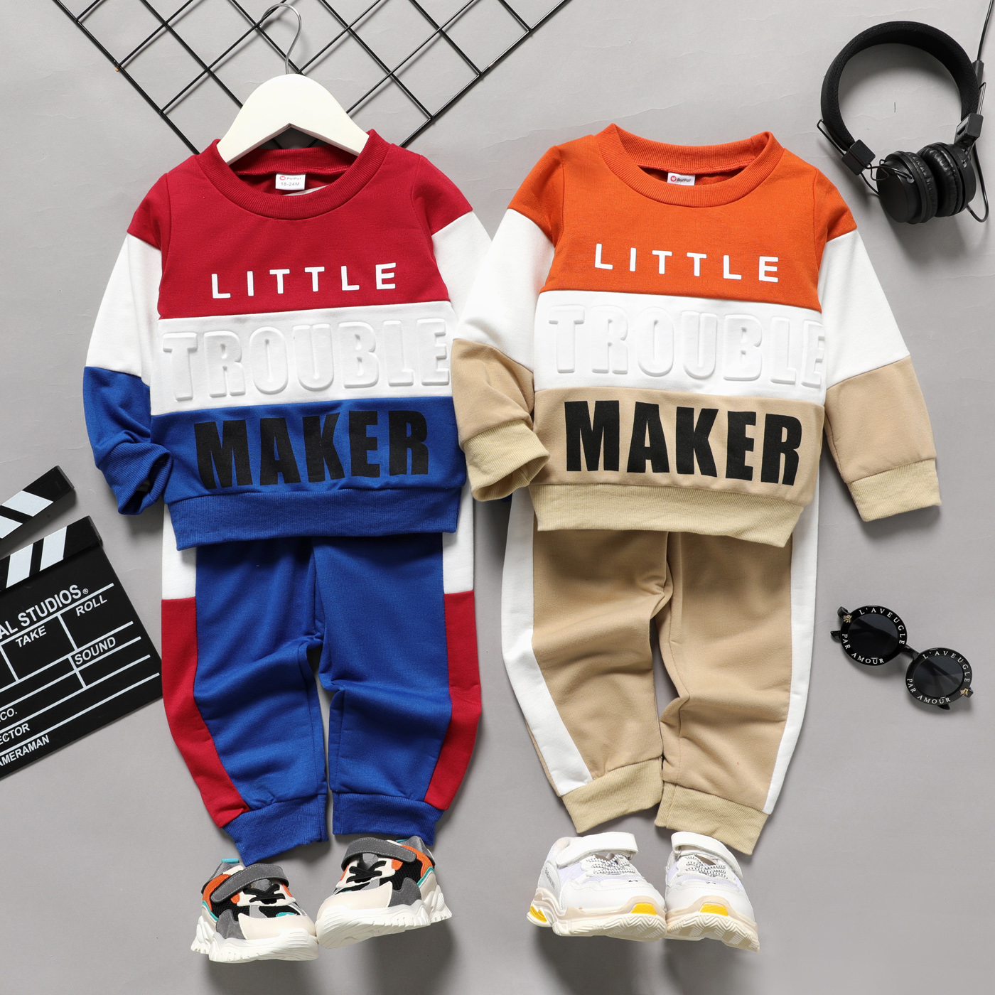 

2-piece Toddler Boy Letter Print Colorblock Pullover Sweatshirt and Pants Casual Set