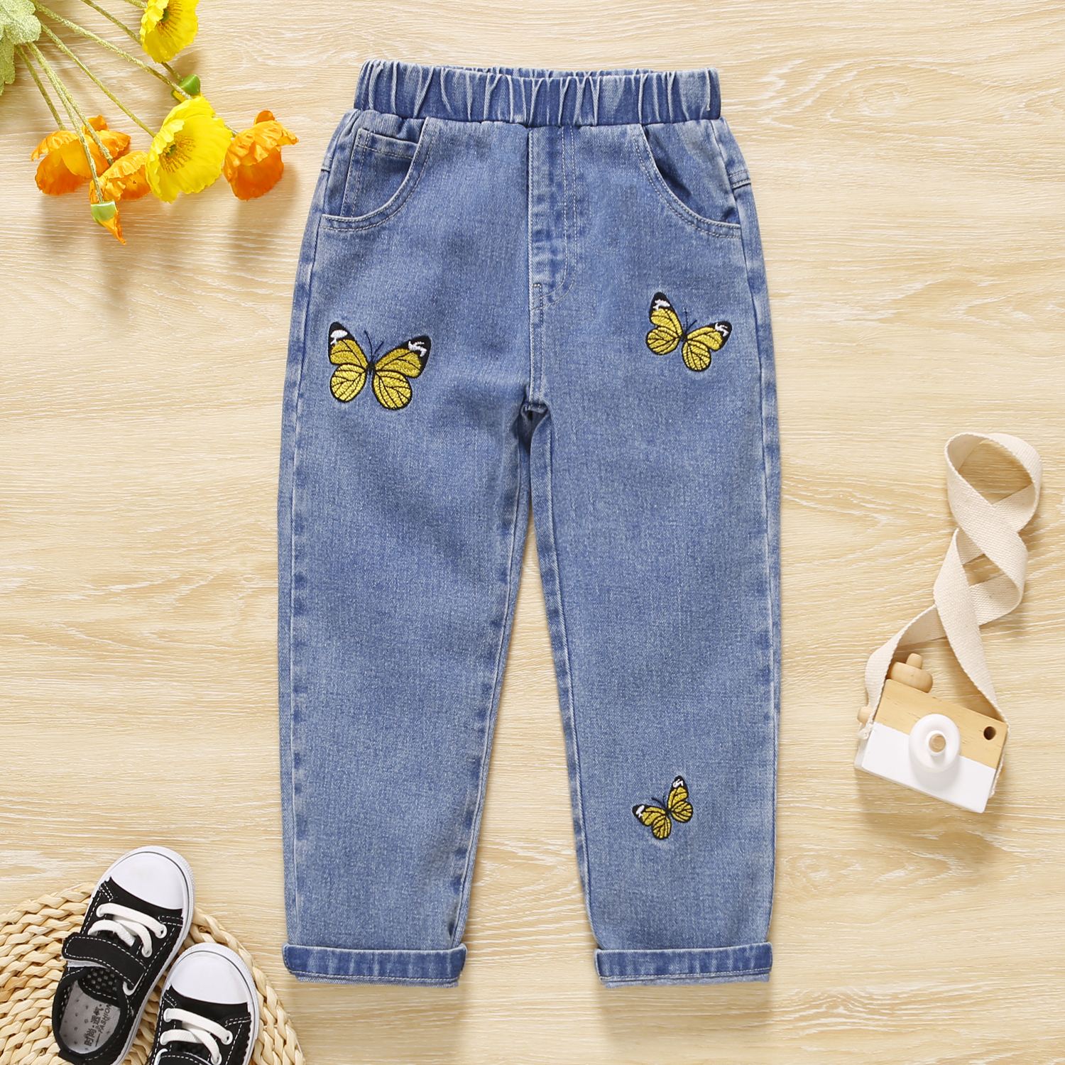 

Toddler Girl Butterfly Embroidered Denim Jeans