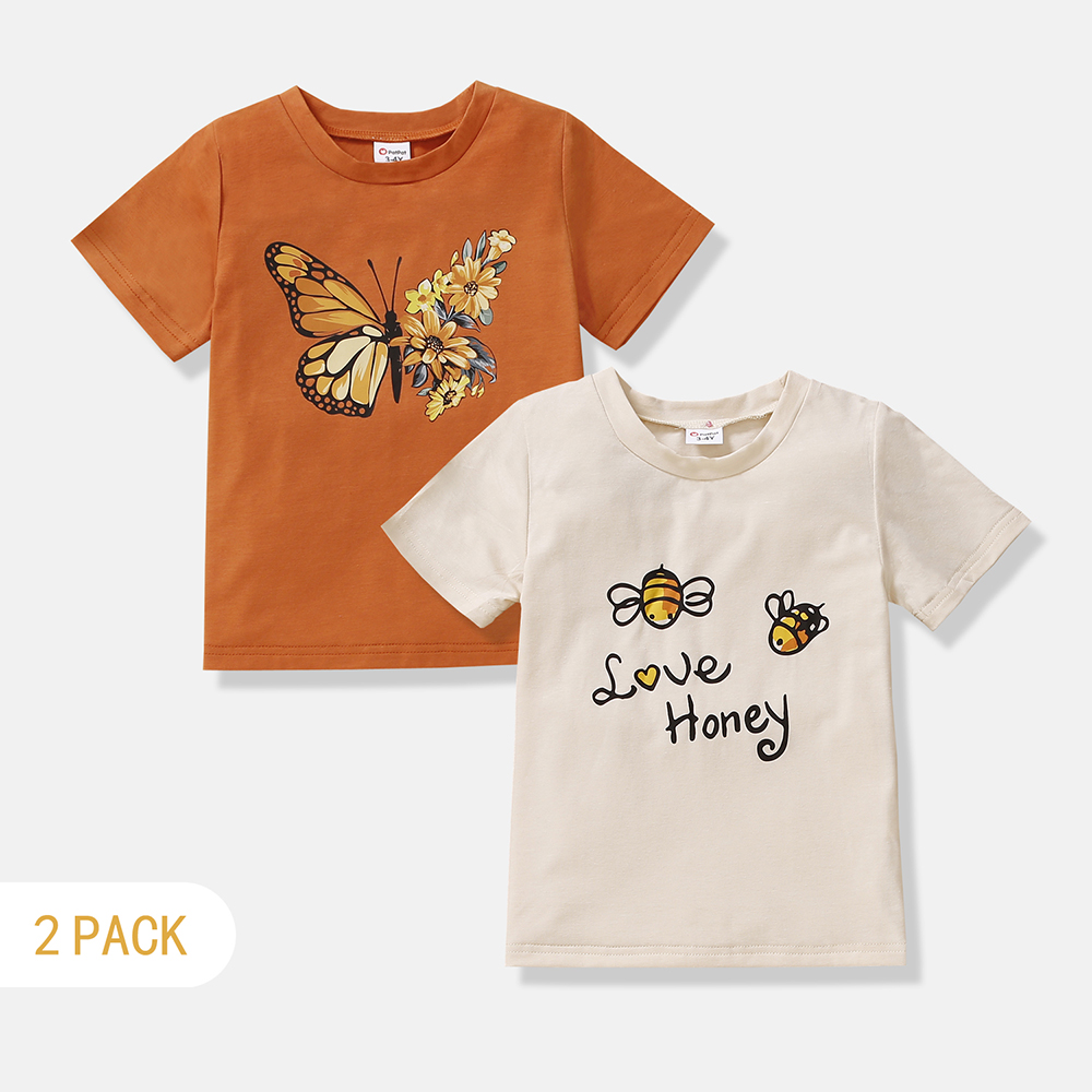 

2-Pack Toddler Girl Butterfly/Bee Print Short-sleeve Tee
