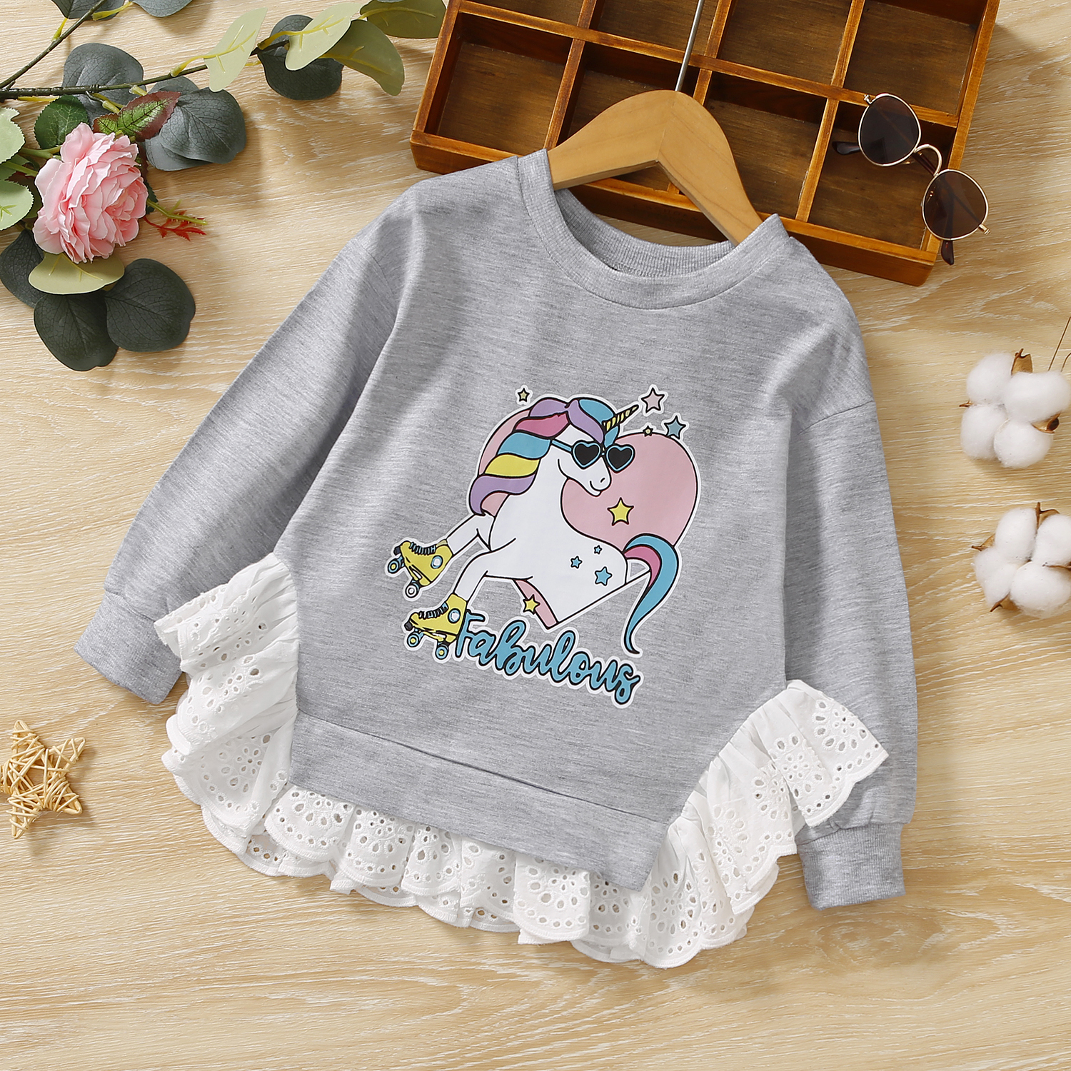 

Toddler Girl Unicorn Letter Print Schiffy Design Grey Sweatshirt