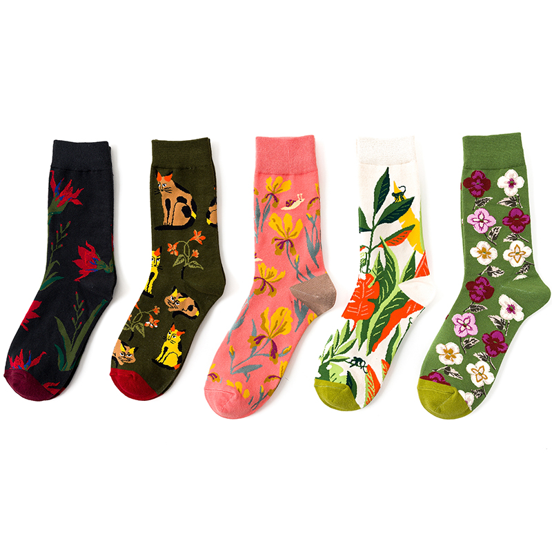 

Women Funky Colorful Floral Pattern Breathable Socks