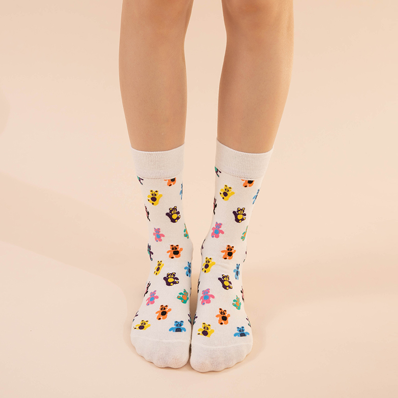 

Women Allover Cute Cartoon Bear Pattern Tube Socks