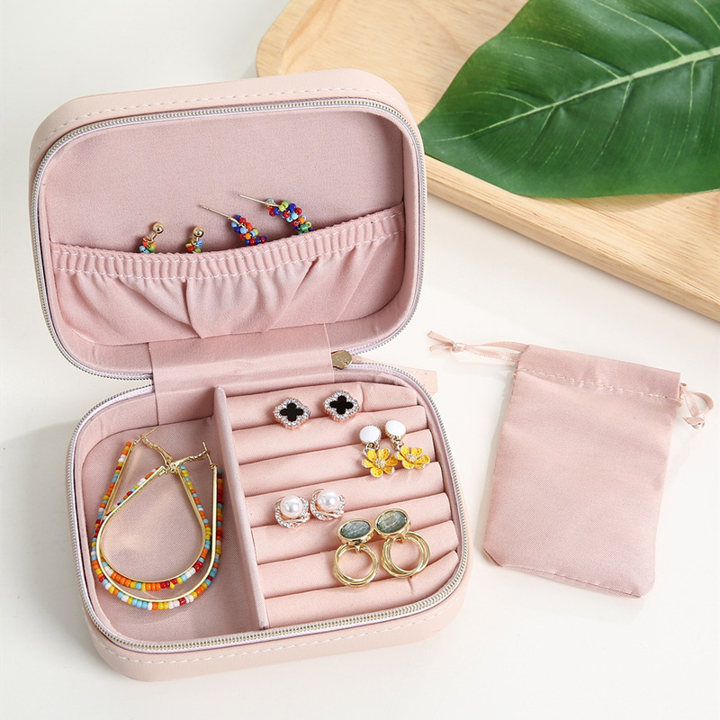 

Jewelry Box Simple PU Leather Jewelry Box Zipper Travel Portable Jewelry Storage Box Jewelry Earrings Storage Box