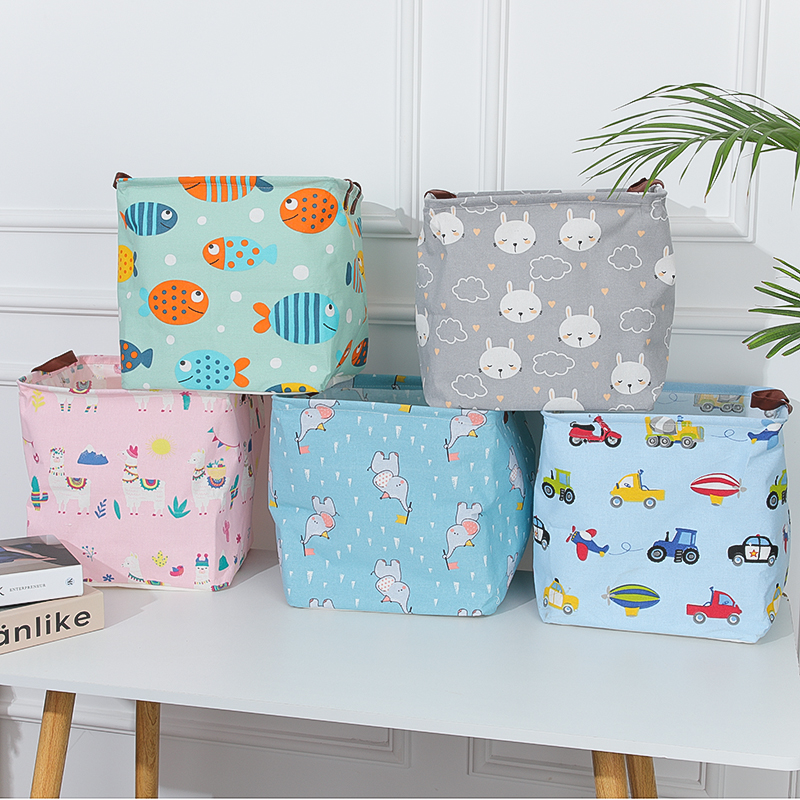 

Animal Cartoon Storage Basket with Handle Cotton Linen Blend Storage Bins for Makeup, Book, Baby Toy