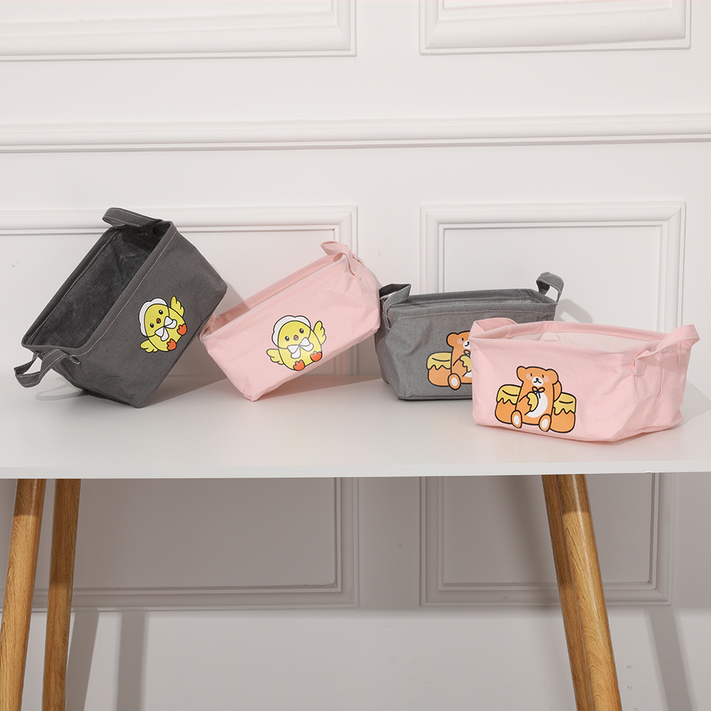 

Animal Cartoon Foldable Fabric Storage Receive Basket with Handle Cotton Linen Blend Storage Bins for Makeup, Book, Baby Toy