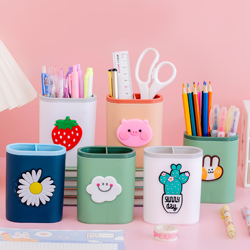 

Cute Desk Pen Holder Plastic Pencil Cup Desk Organizer Container Storage Stationery Holders Desktop Accessory
