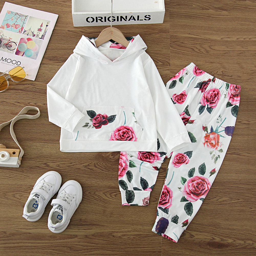 

2-piece Toddler Girl Floral Print pocket Hoodie and Pants Casual Set