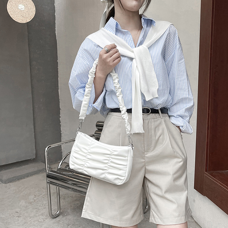 

Womens Candy Color Soft Pleated Satin Handbag Clutch Purse with Detachable Chain Strap