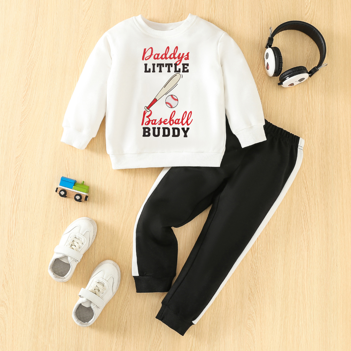 

2pcs Toddler Boy Sporty Letter Baseball Print Sweatshirt and Pants Set