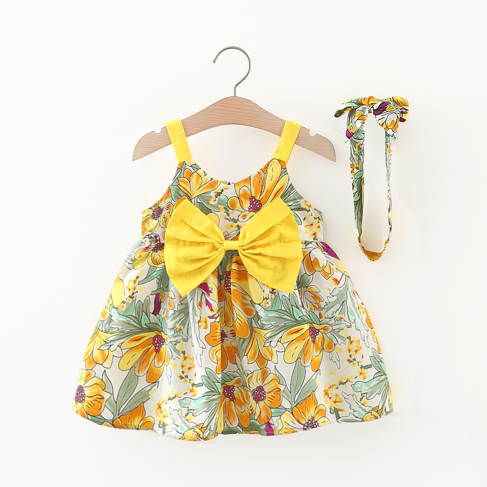

2pcs Toddler Girl Floral Print Bowknot Design Cami Dress and Headband Set