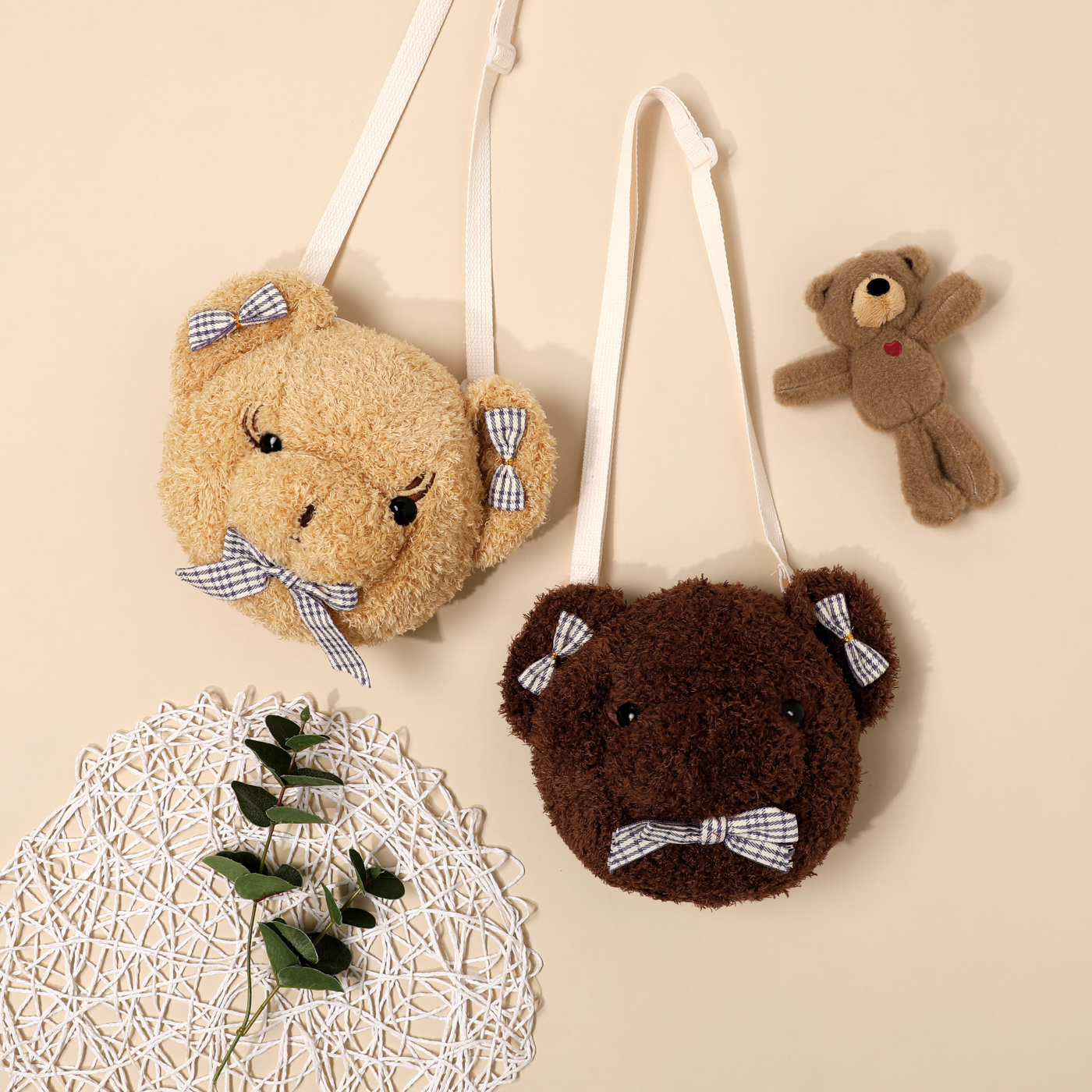 

Kids Plush Bear Bow Decor Shoulder Messenger Bag Handbag Coin Purse
