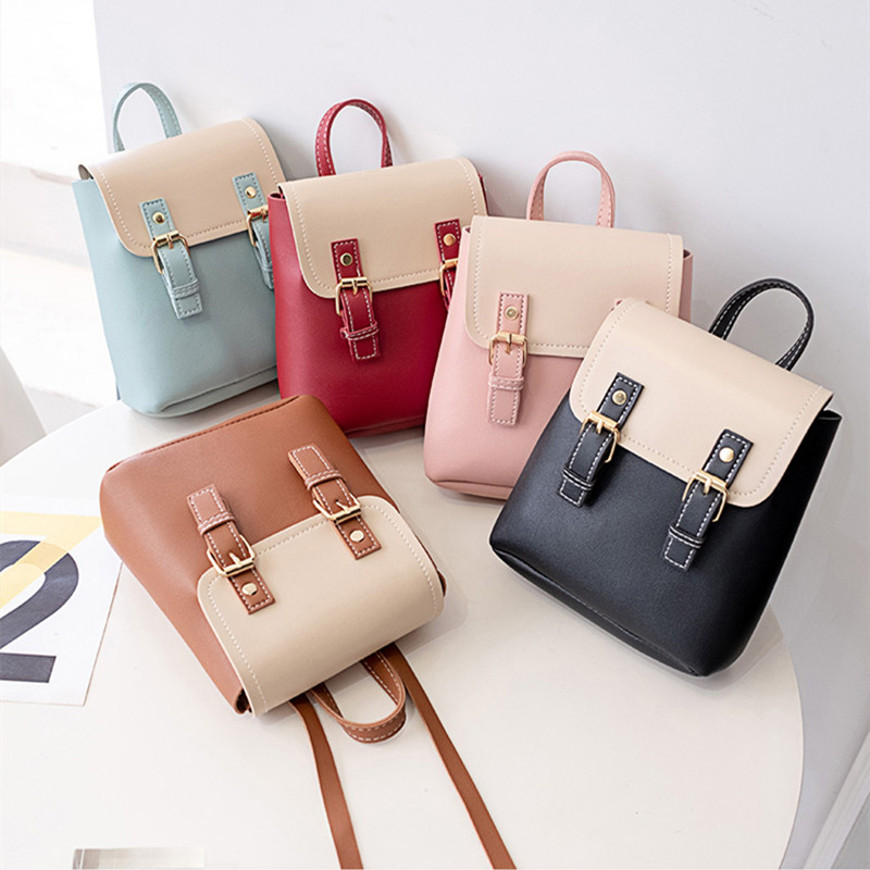 

Small Colorblock Backpack PU Leather Children Travel Daypacks Mini Backpack for Women