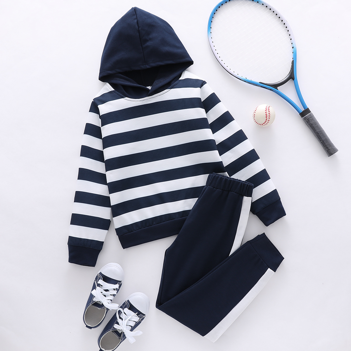 

2-piece Kid Boy Stripe Hoodie Sweatshirt and Colorblock Pants Set