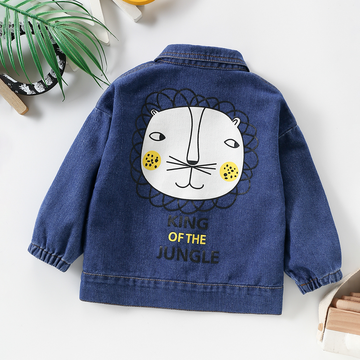 

Baby Boy/Girl Cartoon Lion Print Button Up Long-sleeve Denim Jacket