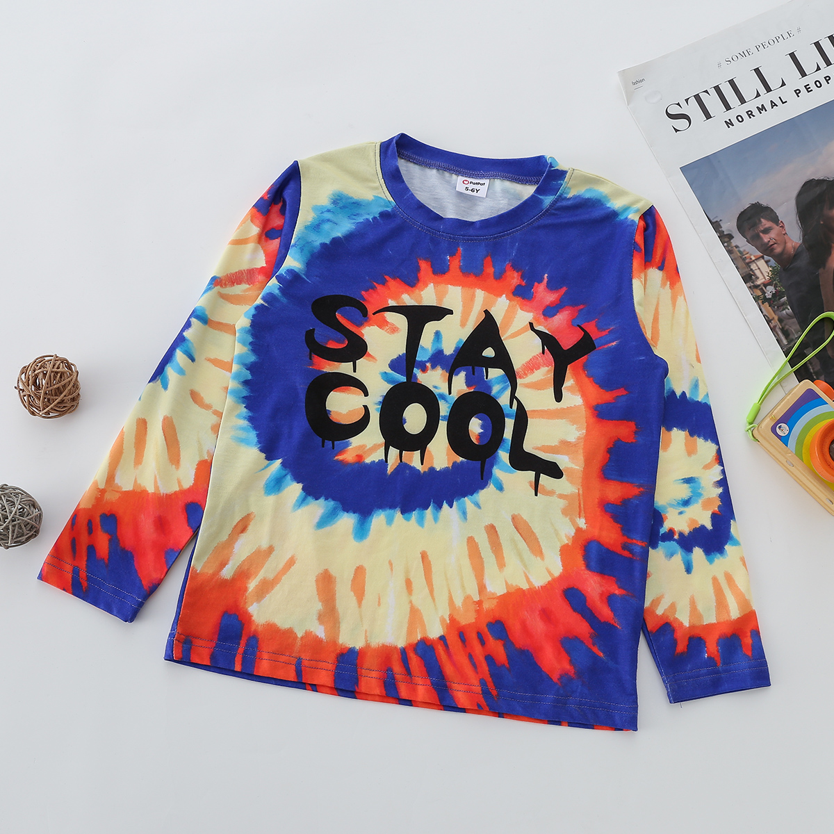 

Fashionable Kid Boy Letter Print Tie Dye Long-sleeve Tee