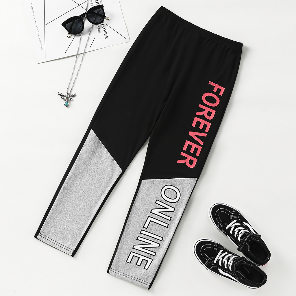 

Kid Girl Letter Print Colorblock Sporty Leggings