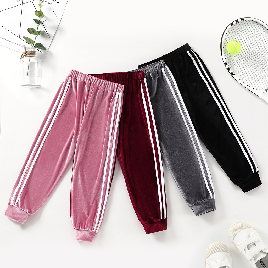 

Kid Girl Casual Striped Velvet Pants
